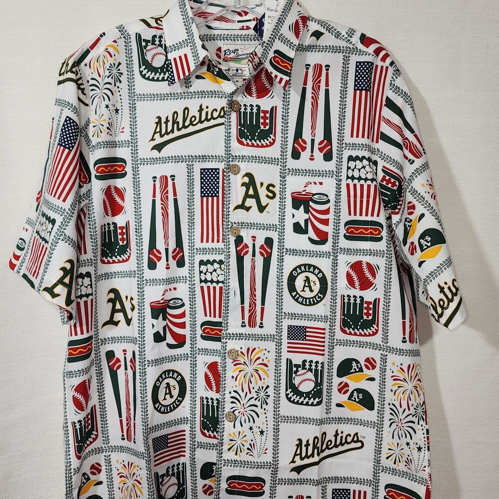Oakland A short sleeve button up shirt size Medium